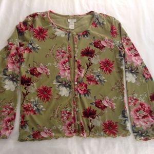 J. Jill reversible floral cardigan M green/pink